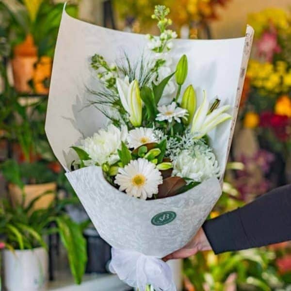 Vibrant white and green floral bouquet, perfect for gifting or special occasions in New Zealand.