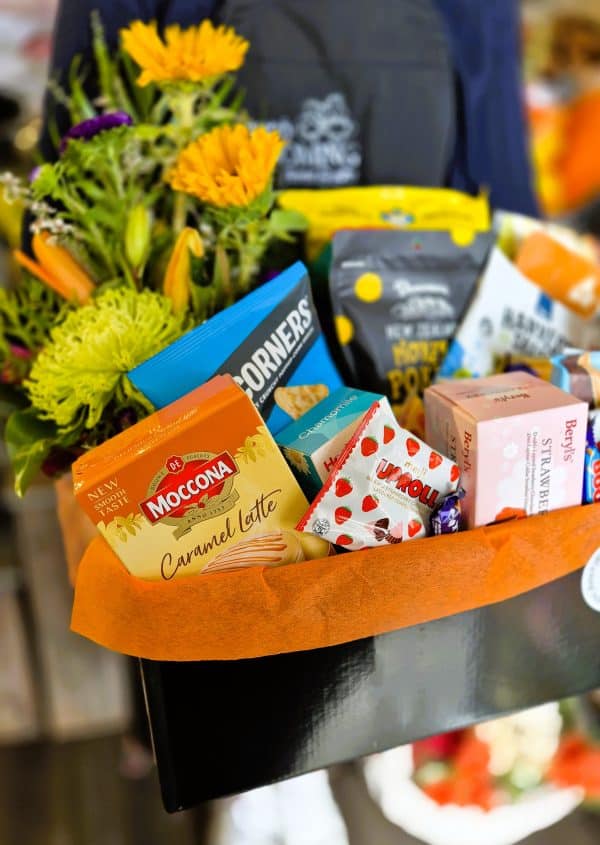 Gourmet Gift Hamper with a Bright and Colourful Posy Box of Flowers - Image 2