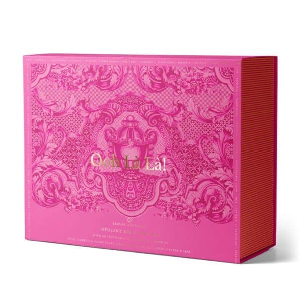 EMP5900 Vibrant pink beauty product packaging with intricate design and gold accents, perfect for gifting or personal indulgence.