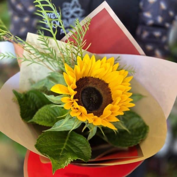 Bright sunflower bouquet with greenery, perfect for gift and special occasions in New Zealand.