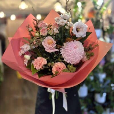 3. mothers day bouquet Pink flower bouquet in pink wrapping, perfect for special occasions and gift-giving.