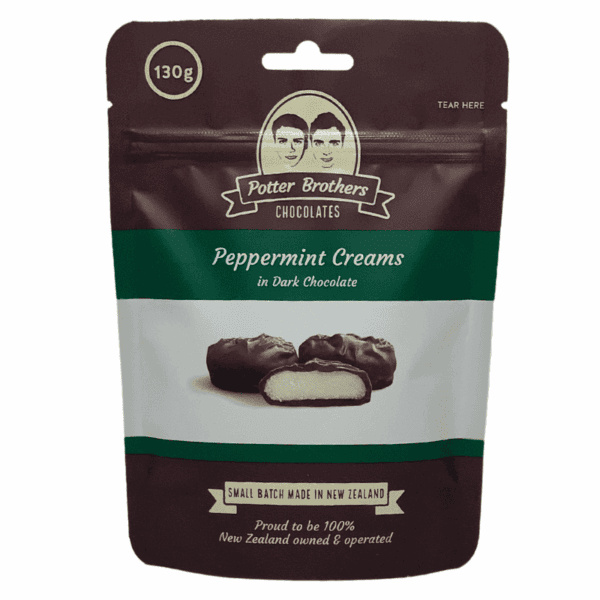 1. after dinner mints Potter Brothers Peppermint Creams in Dark Chocolate, NZ-made chocolates, gourmet peppermint treats, artisanal sweet snacks.