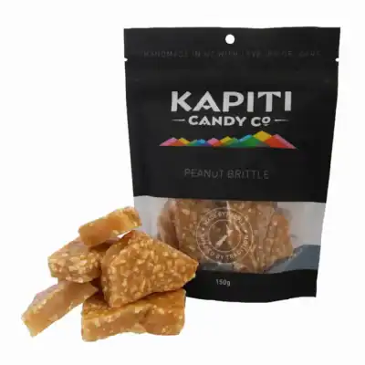 Handmade peanut brittle from Kapiti Candy Co., NZ, with crunchy peanut pieces, perfect sweet treat.