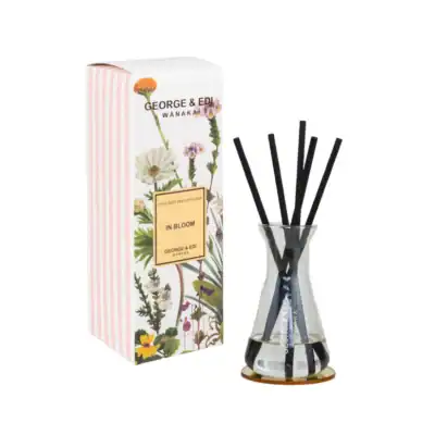 George & edi in bloom reed diffuser, floral scented diffuser, botanical home fragrance, plant-inspired decor, Simply Blooming NZ.