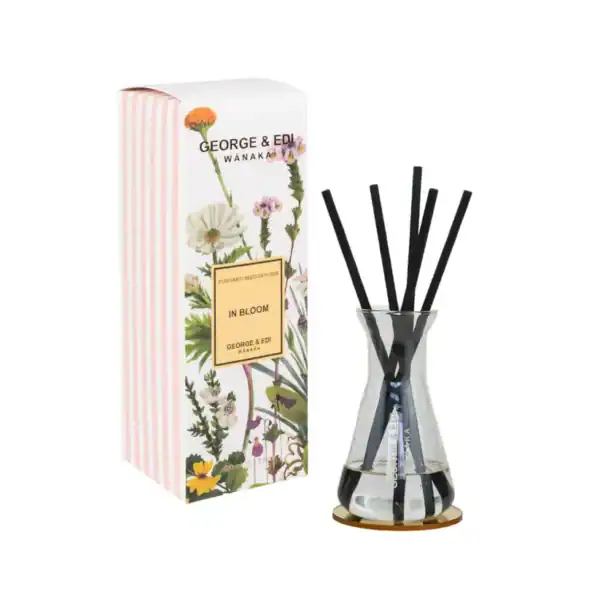 George & edi in bloom reed diffuser, floral scented diffuser, botanical home fragrance, plant-inspired decor, Simply Blooming NZ.