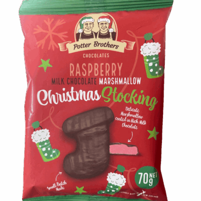 Raspberry milk chocolate marshmallow Christmas stocking, ideal for NZ holiday celebrations.