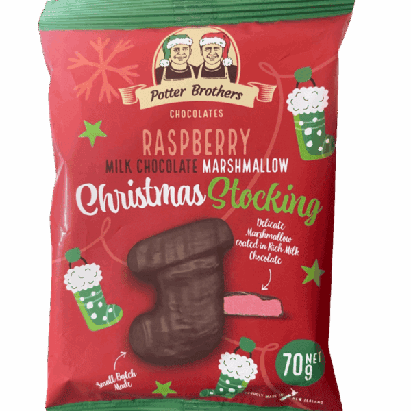 Festive Chocolate Stocking NZ. Enjoy Christmas with delectable raspberry-flavored milk chocolate marshmallow in a cute stocking.